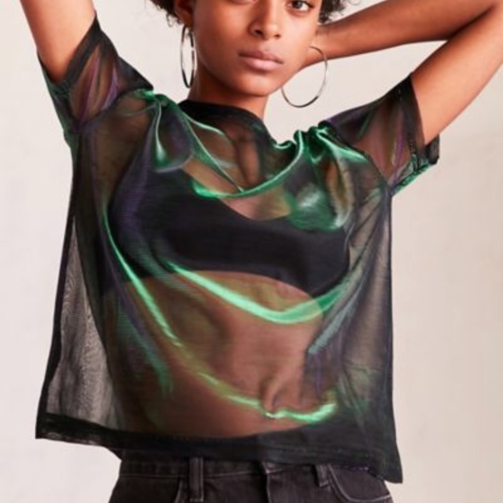 NWT Silence + Noise Iridescent Shimmer Mesh Tee